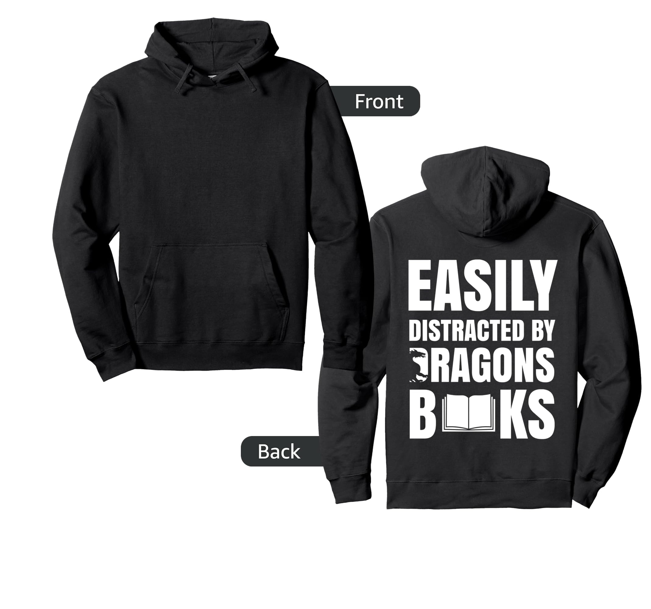 Easily Distracted Dragons And Books Hoodie - Minimalist Print Unisex - T-Shirt, Sweatshirt, Hoodie