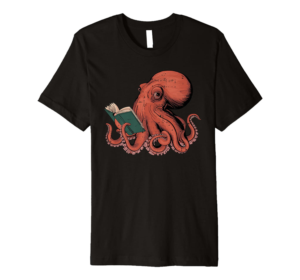 Octopus Reading Book Lover Bookworm Nerd T-Shirt - Graphic Print Unisex - T-Shirt, Sweatshirt, Hoodie