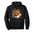 Literary Garden Open Book Orange Flowers Hoodie - Unique Graphic for Adults - T-Shirt, Sweatshirt, Hoodie