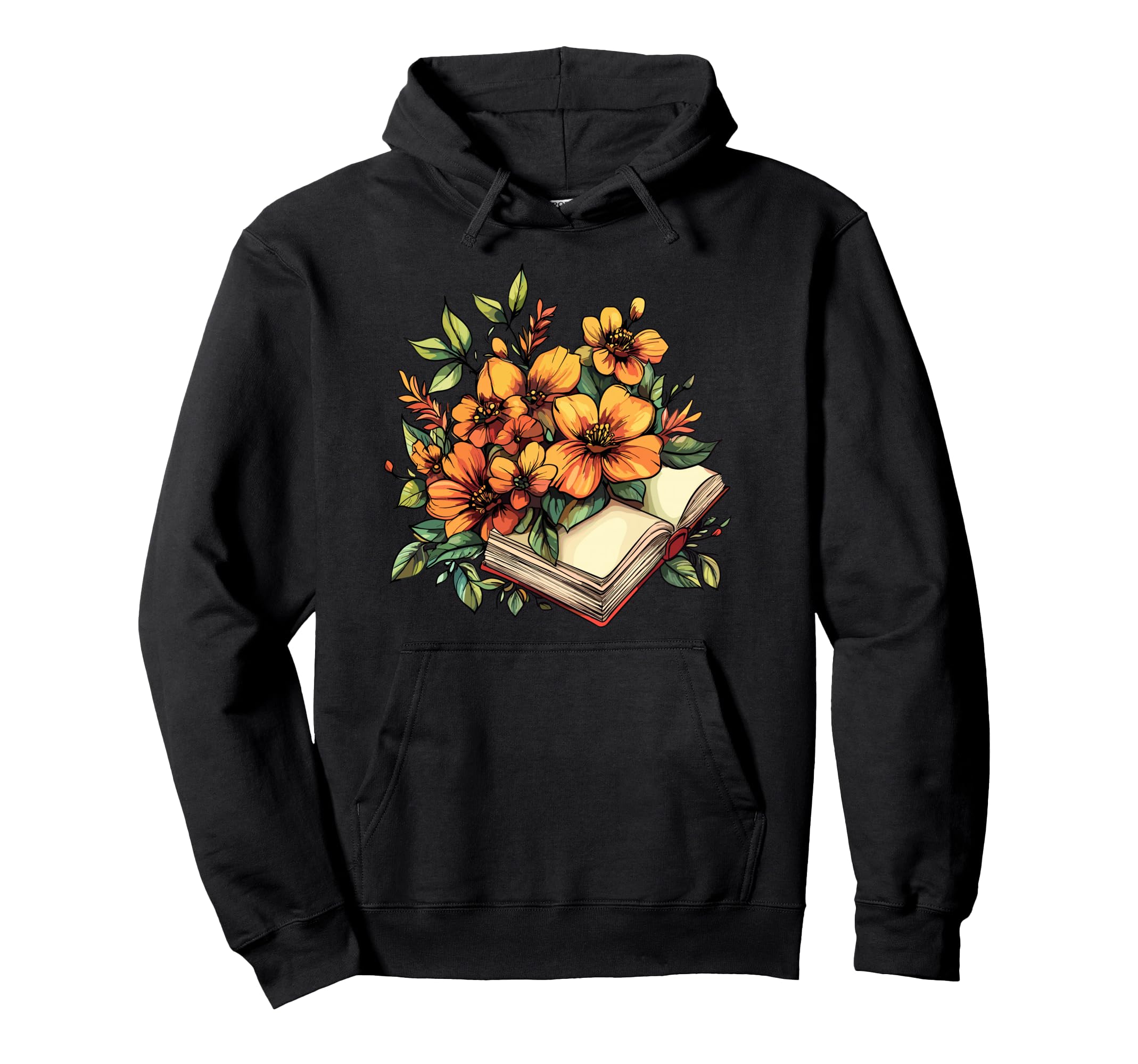 Literary Garden Open Book Orange Flowers Hoodie - Unique Graphic for Adults - T-Shirt, Sweatshirt, Hoodie