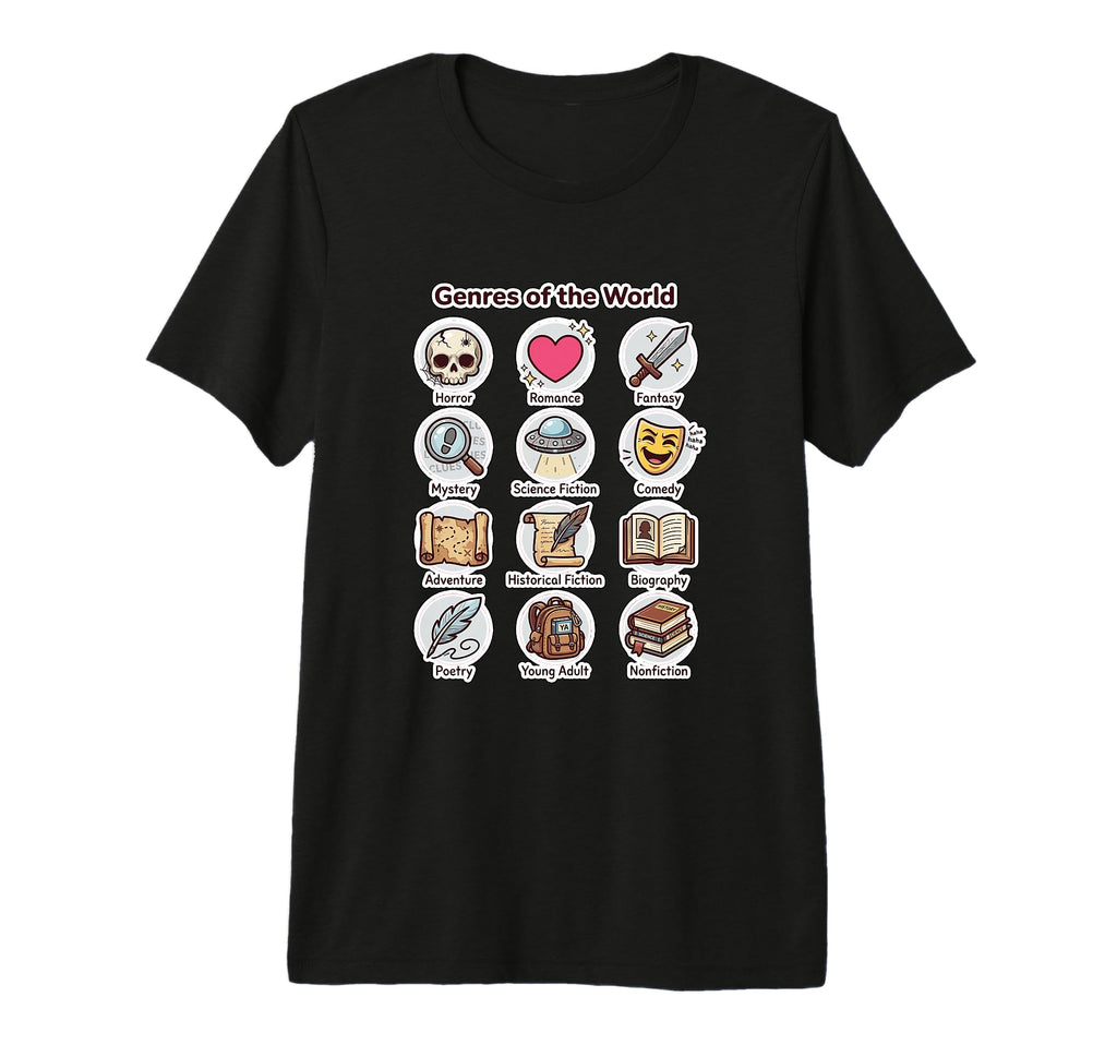 Bookish Genres World Reading T-Shirt - Aesthetic Graphic Men Women - T-Shirt, Sweatshirt, Hoodie