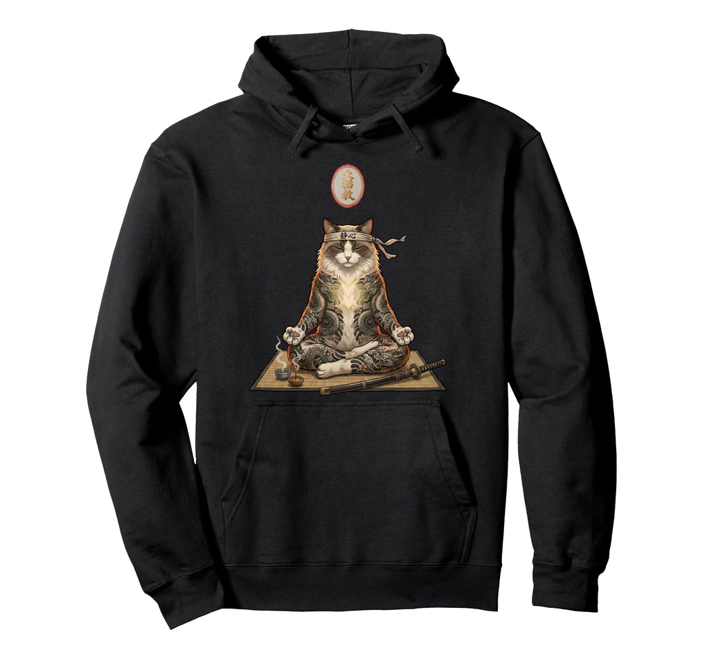 Japanese Irezumi Cat Meditation Hoodie - Casual Everyday Wear Men Women - T-Shirt, Sweatshirt, Hoodie