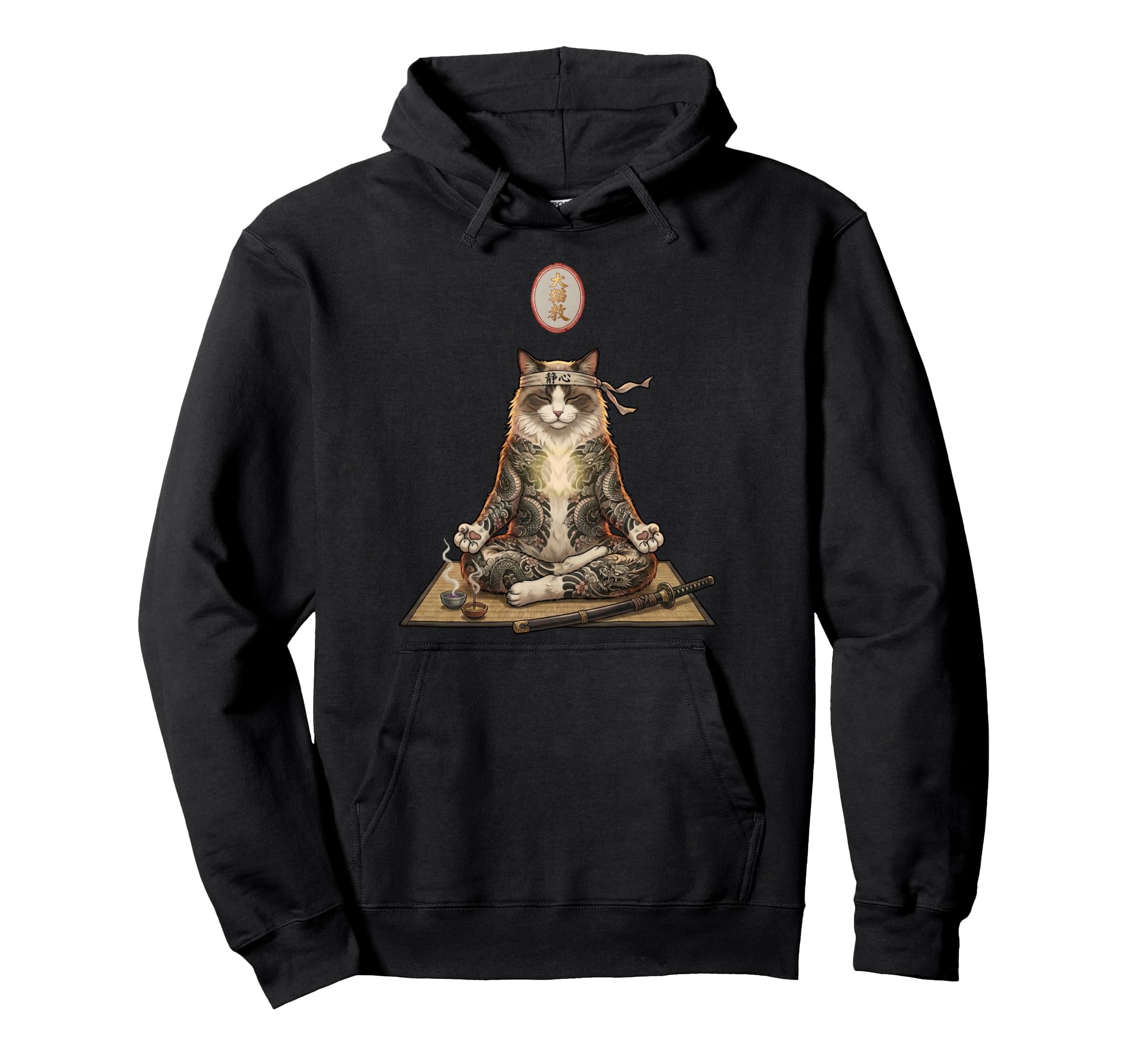 Japanese Irezumi Cat Meditation Hoodie - Casual Everyday Wear Men Women - T-Shirt, Sweatshirt, Hoodie