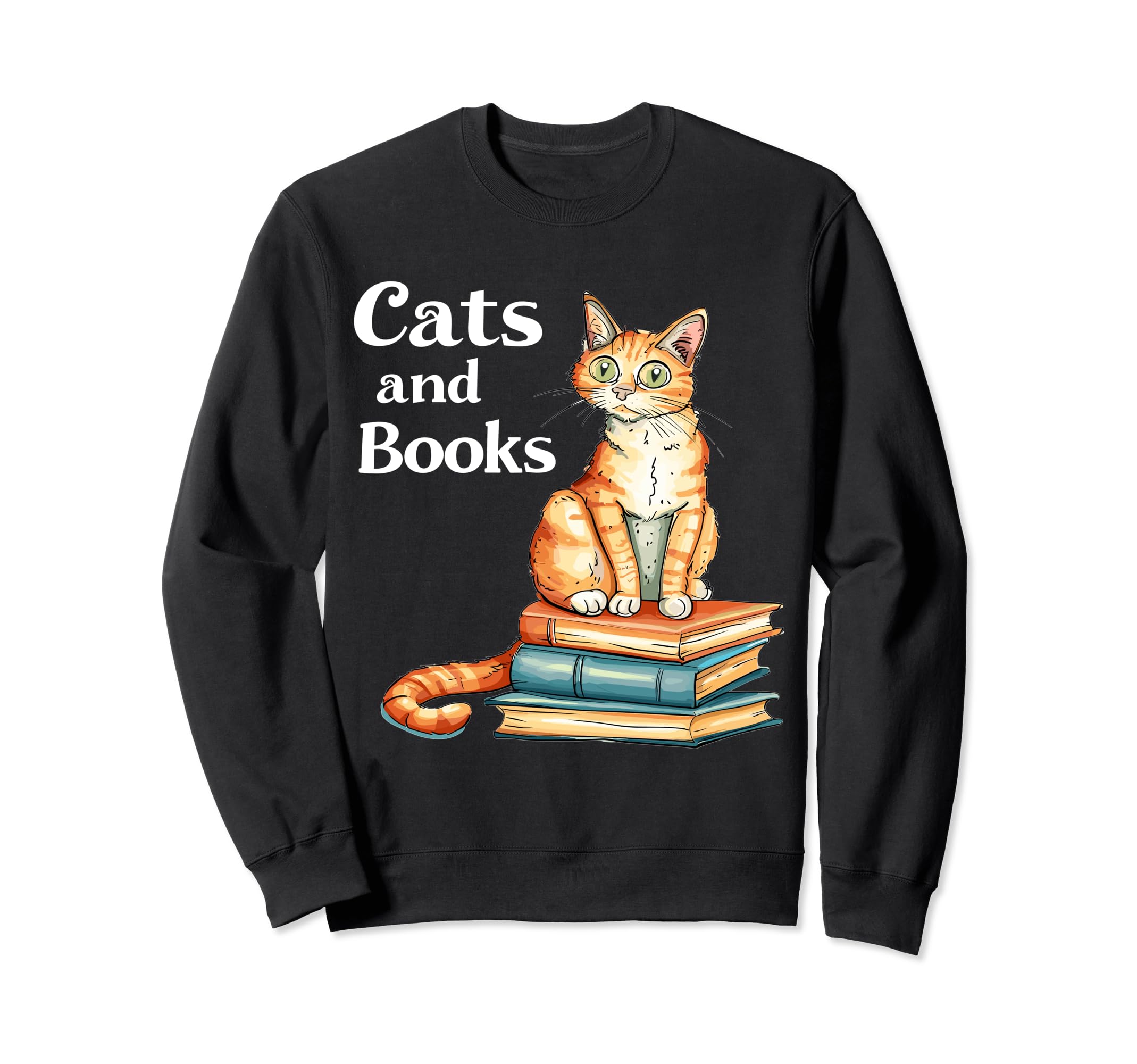 Cats And Books Reading Bookworm Funny Sweatshirt - Graphic Print Unisex - T-Shirt, Sweatshirt, Hoodie