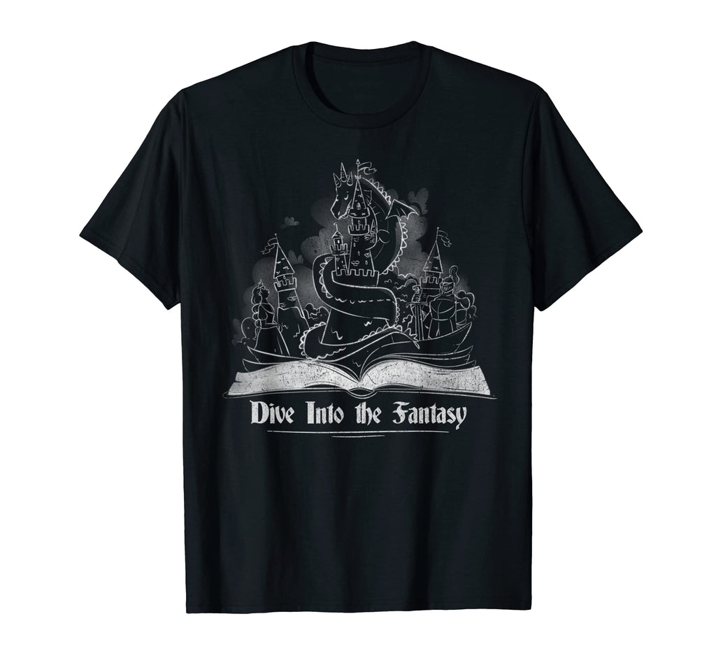 Dive Into Fantasy Reading Reader Dragon T-Shirt - Custom Art Print Unisex - T-Shirt, Sweatshirt, Hoodie