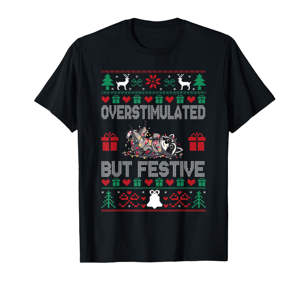 Funny Santa Opossum Overstimulated T-Shirt - Aesthetic Graphic Men Women - T-Shirt, Sweatshirt, Hoodie