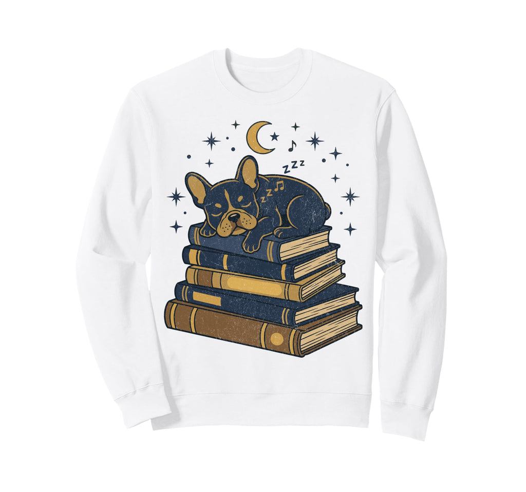 Sleeping French Bulldog Books Sweatshirt - Custom Art Print for Adults - T-Shirt, Sweatshirt, Hoodie
