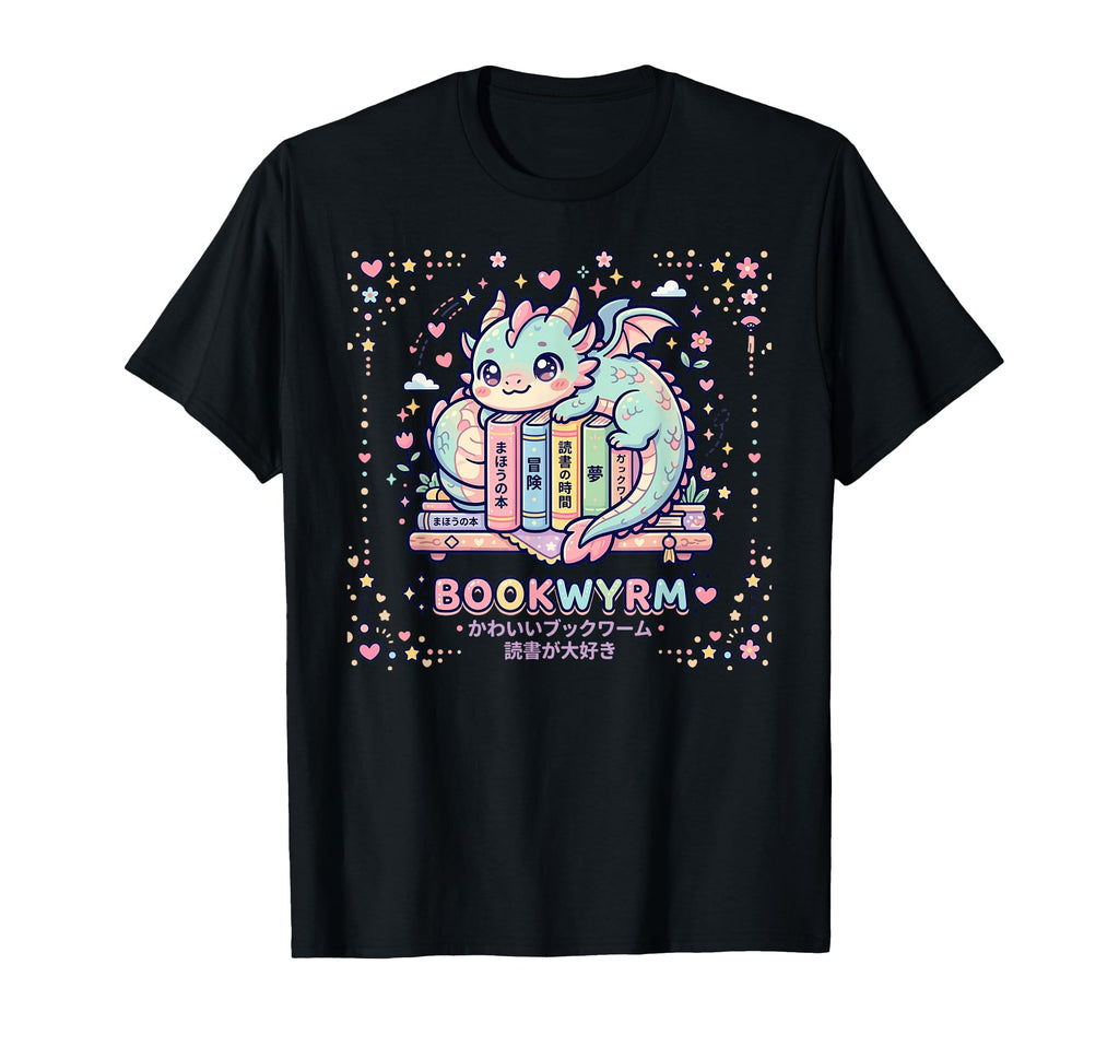 Bookwyrm Dragon Reading Books Kawaii T-Shirt - Aesthetic Graphic Unisex - T-Shirt, Sweatshirt, Hoodie