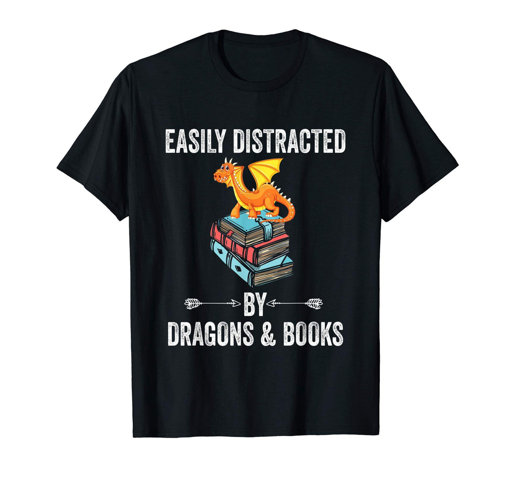 Reading Easily Distracted Dragons Books T-Shirt - Minimalist Print Unisex - T-Shirt, Sweatshirt, Hoodie