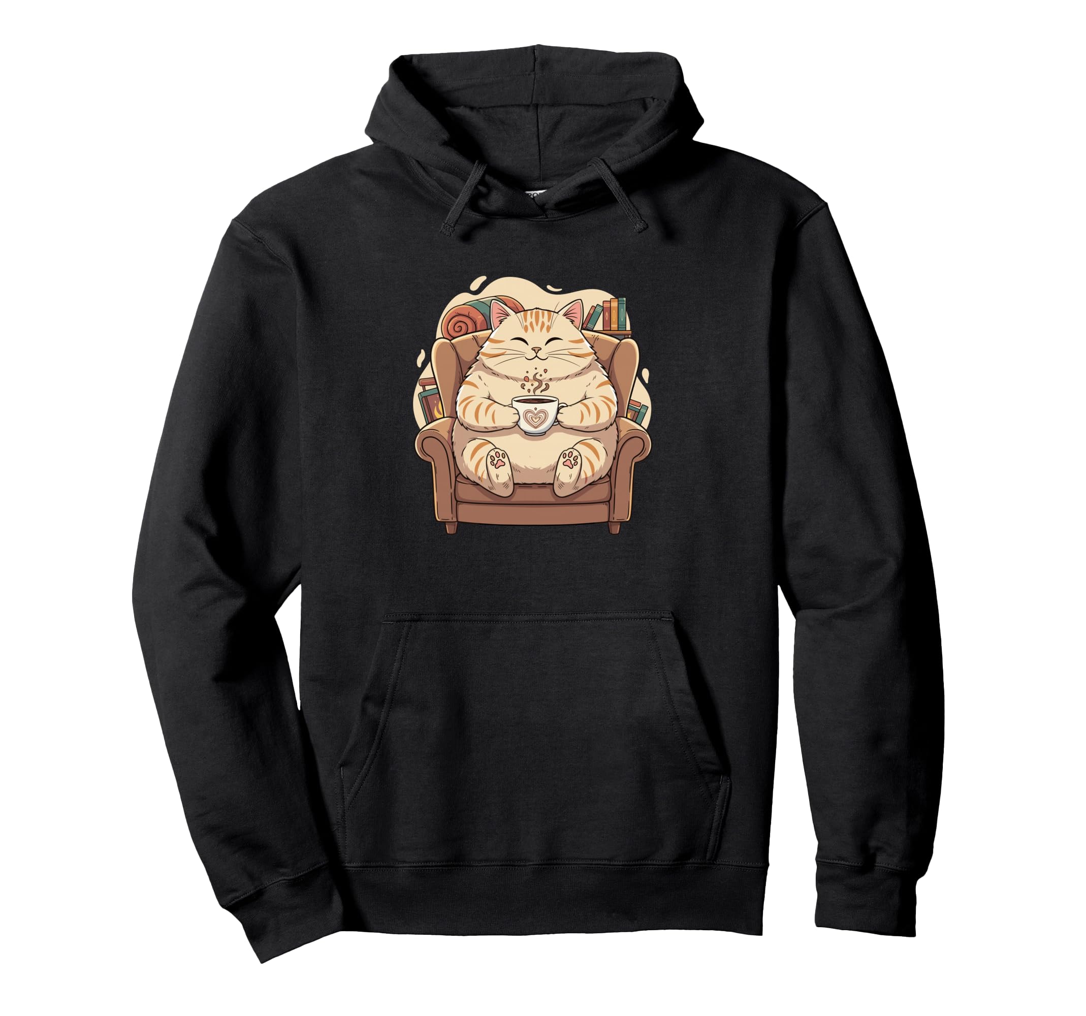 Lazy Cozy Cat Coffee Cup Book Lovers Hoodie - Novelty Apparel Men Women - T-Shirt, Sweatshirt, Hoodie