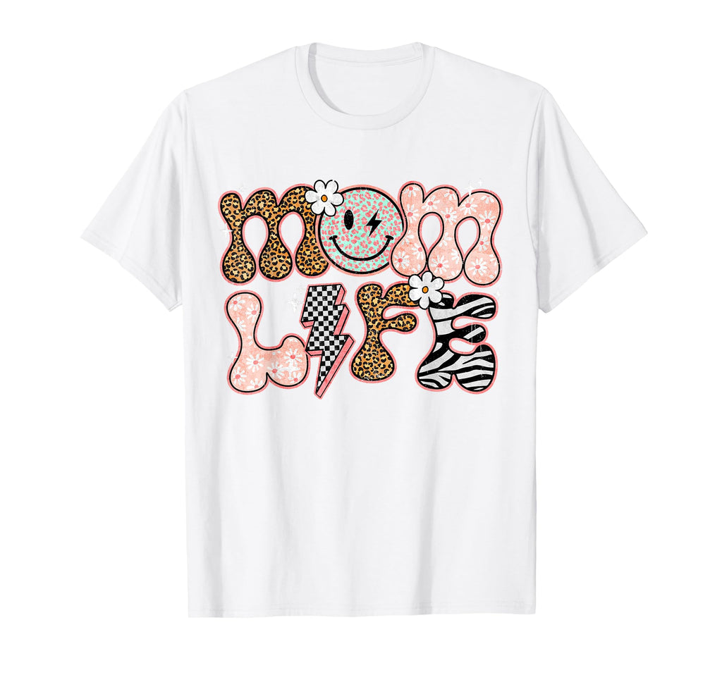 Mom Life Floral Groovy Smile Leopard T-Shirt - Casual Everyday Wear Unisex - T-Shirt, Sweatshirt, Hoodie