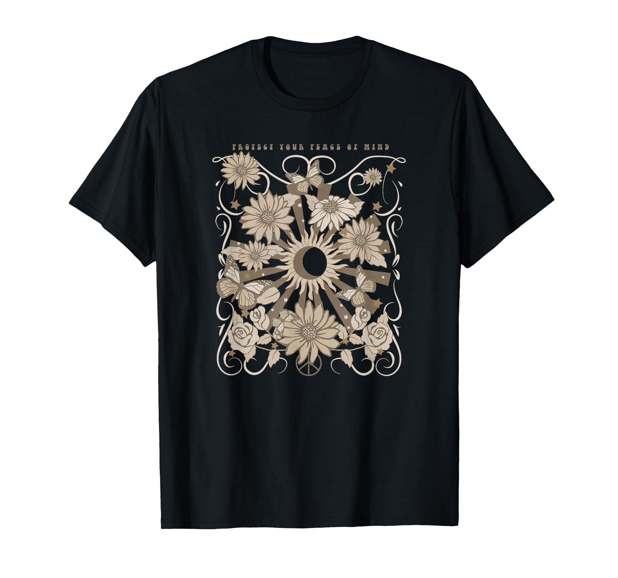 Protect Your Peace Mind Floral Sun T-Shirt - Minimalist Print for Adults - T-Shirt, Sweatshirt, Hoodie