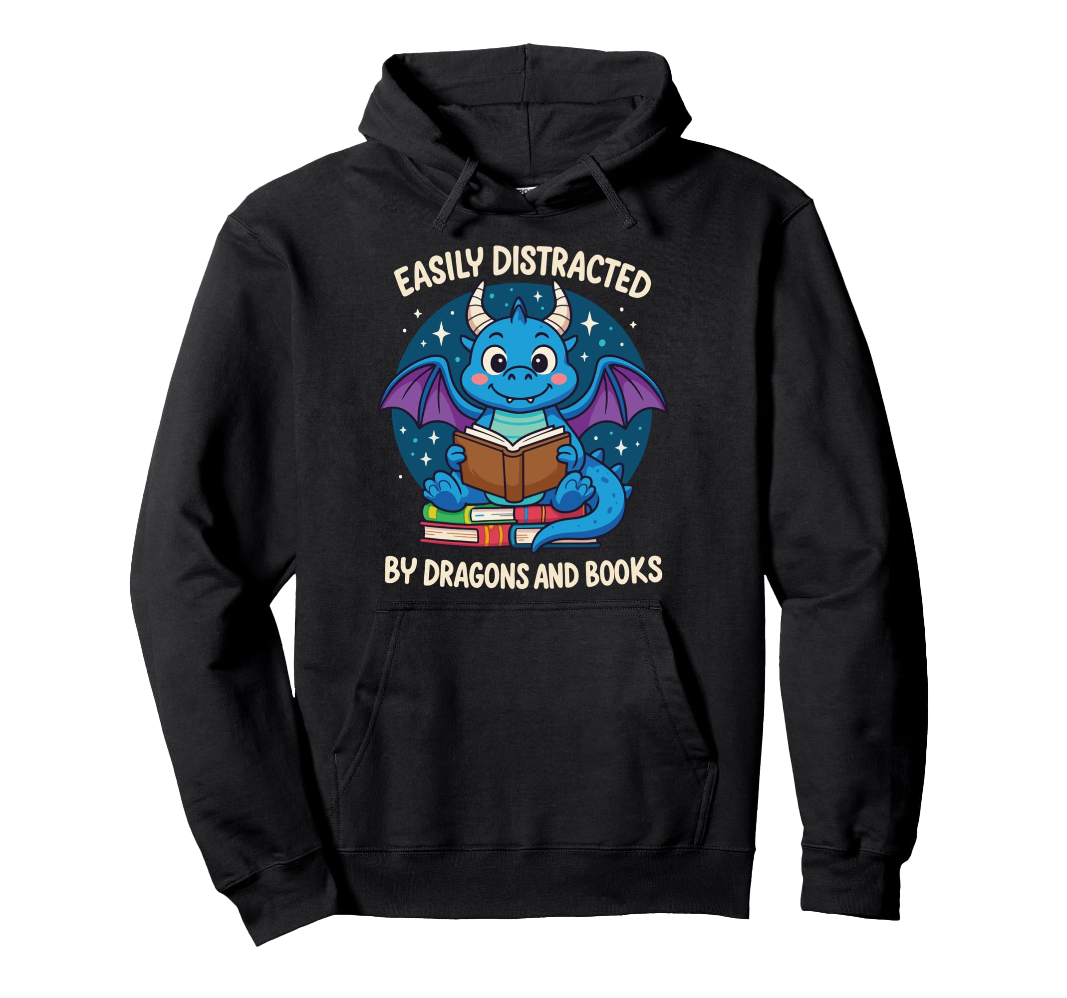 Easily Distracted Dragons And Books Hoodie - Casual Everyday Wear Men Women - T-Shirt, Sweatshirt, Hoodie