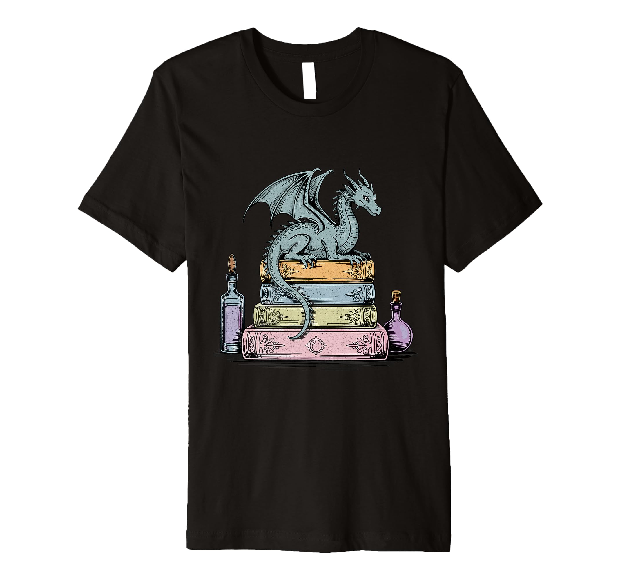 Dragon Perched Stack Books T-Shirt - Casual Everyday Wear for Adults - T-Shirt, Sweatshirt, Hoodie
