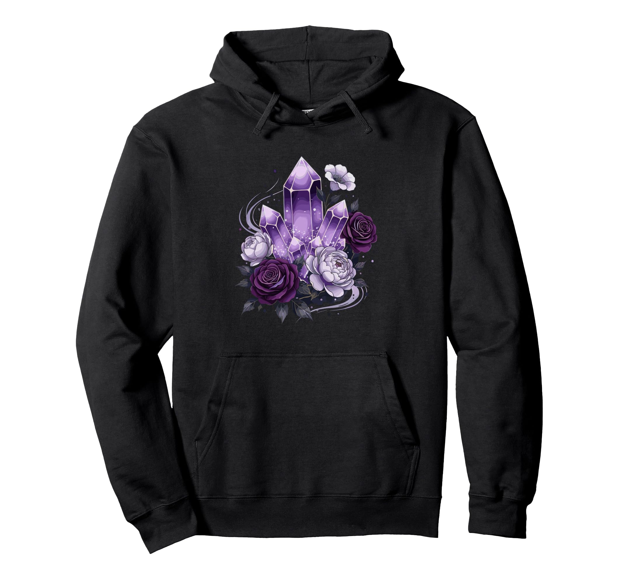 Amethyst Crystal Cluster Gothic Roses Hoodie - Novelty Apparel Unisex - T-Shirt, Sweatshirt, Hoodie