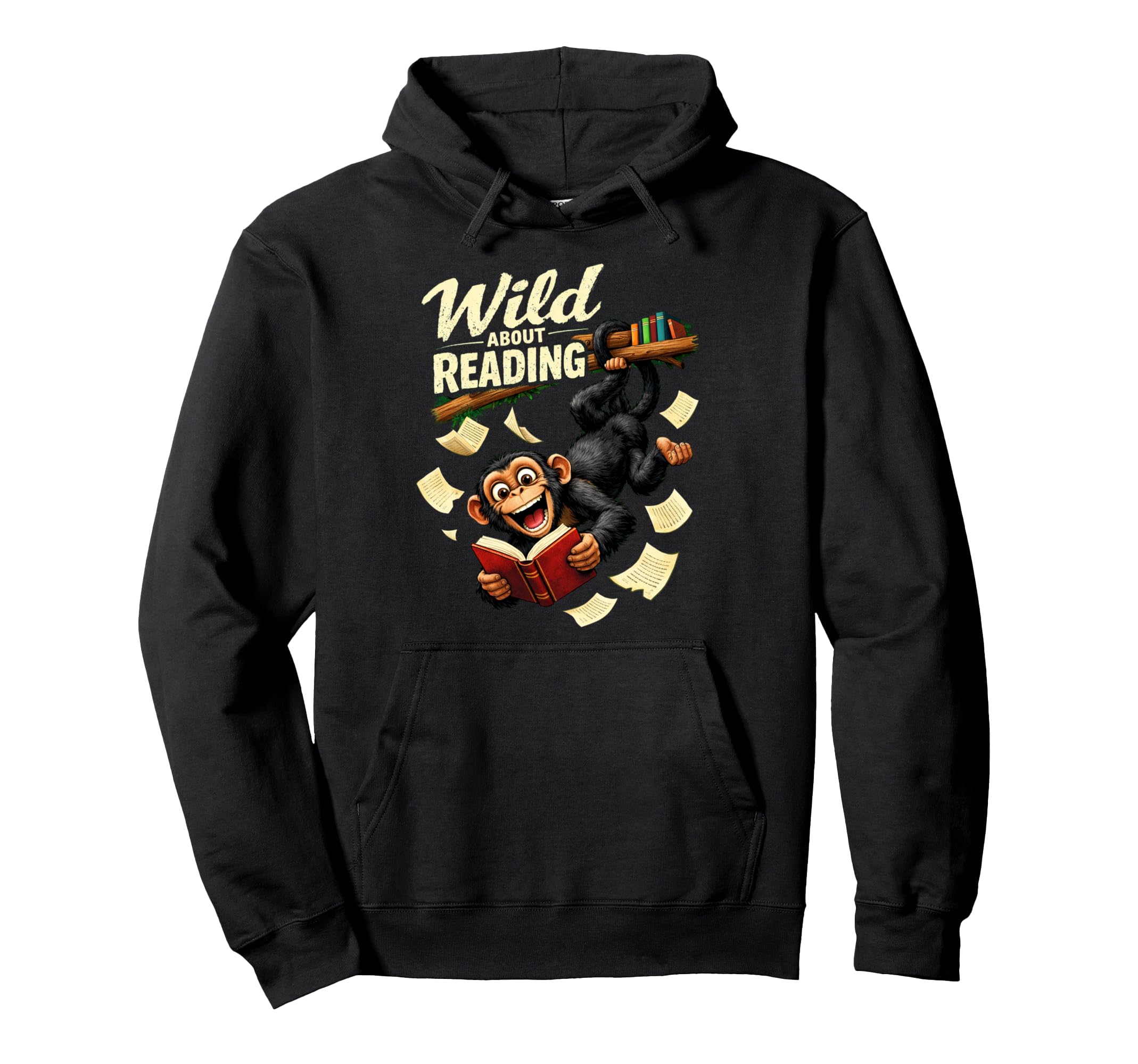 Bookworm Wild About Reading Monkey Book Hoodie - Novelty Apparel Unisex - T-Shirt, Sweatshirt, Hoodie