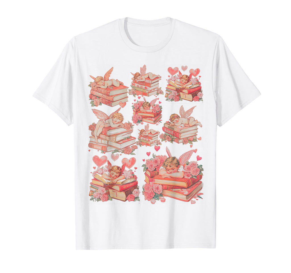 Cupid And Books Valentines Day T-Shirt - Novelty Apparel for Adults - T-Shirt, Sweatshirt, Hoodie