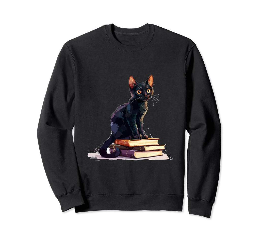 Cats And Books Reading Bookworm Sweatshirt - Minimalist Print for Adults - T-Shirt, Sweatshirt, Hoodie