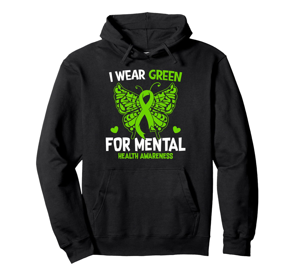 Butterfly I Wear Green Mental Health Hoodie - Novelty Apparel Unisex - T-Shirt, Sweatshirt, Hoodie