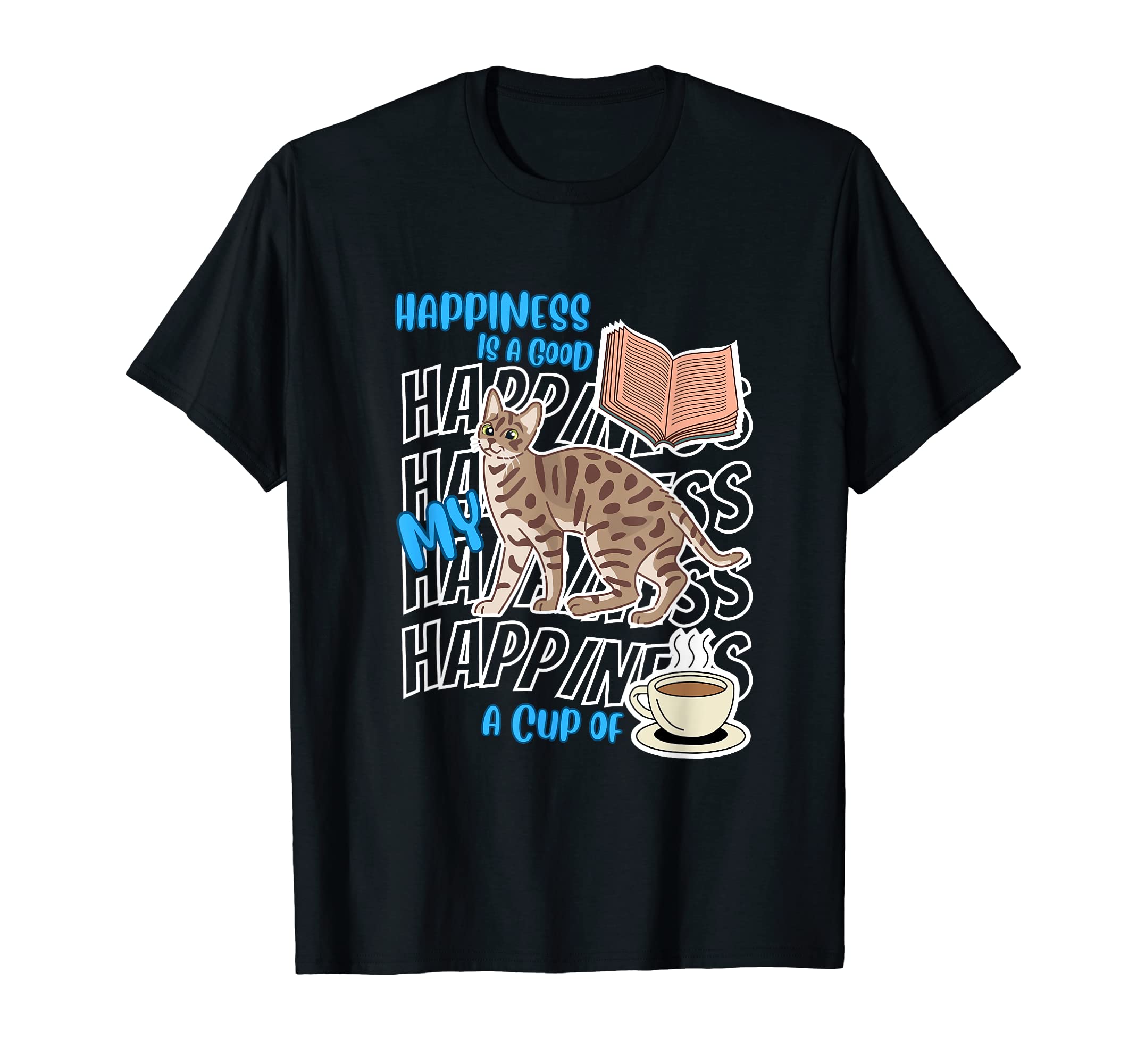 Happiness Is Bengal Cats Good Books T-Shirt - Custom Art Print Unisex - T-Shirt, Sweatshirt, Hoodie