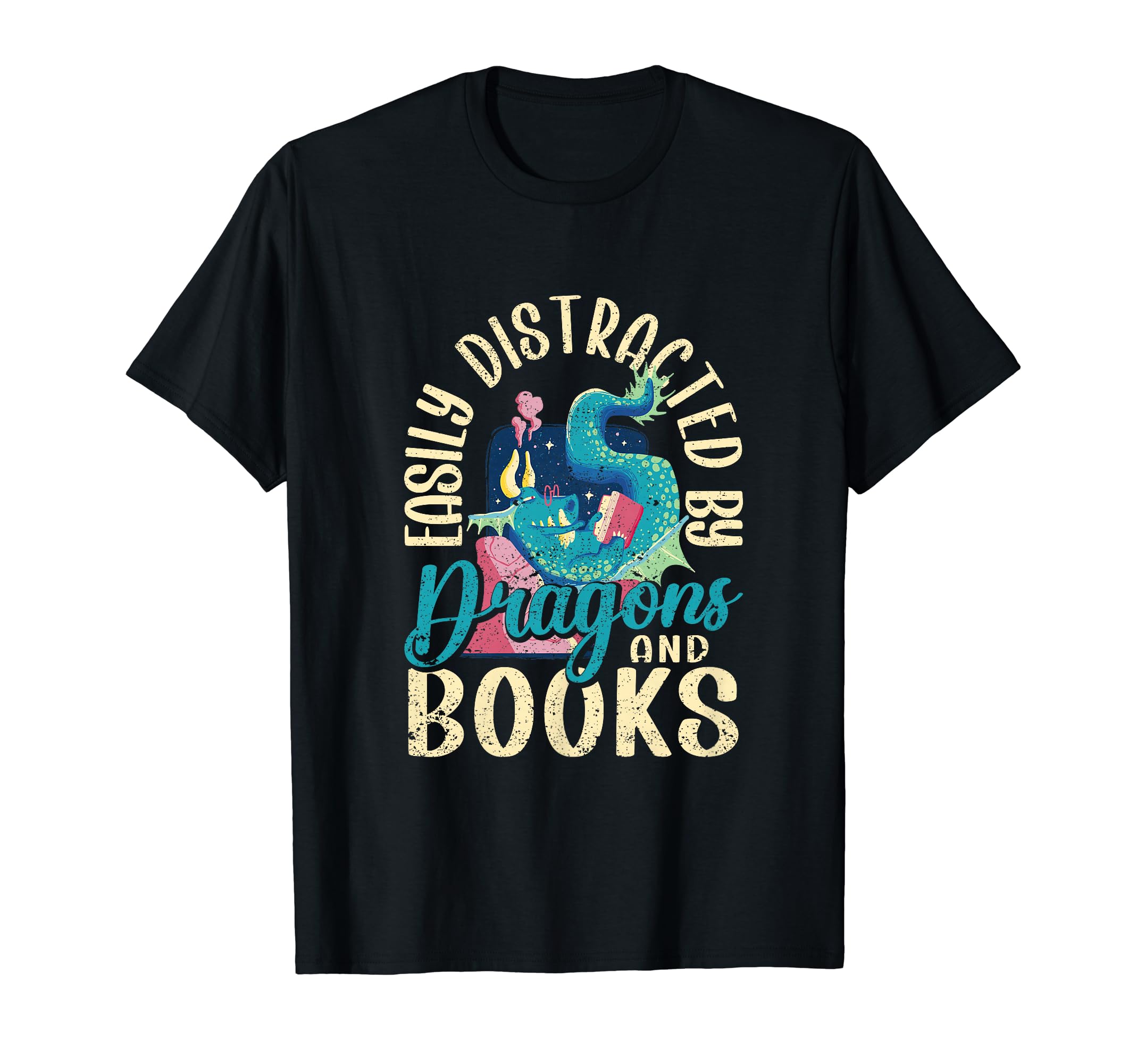 Easily Distracted Dragons And Books T-Shirt - Minimalist Print for Adults - T-Shirt, Sweatshirt, Hoodie