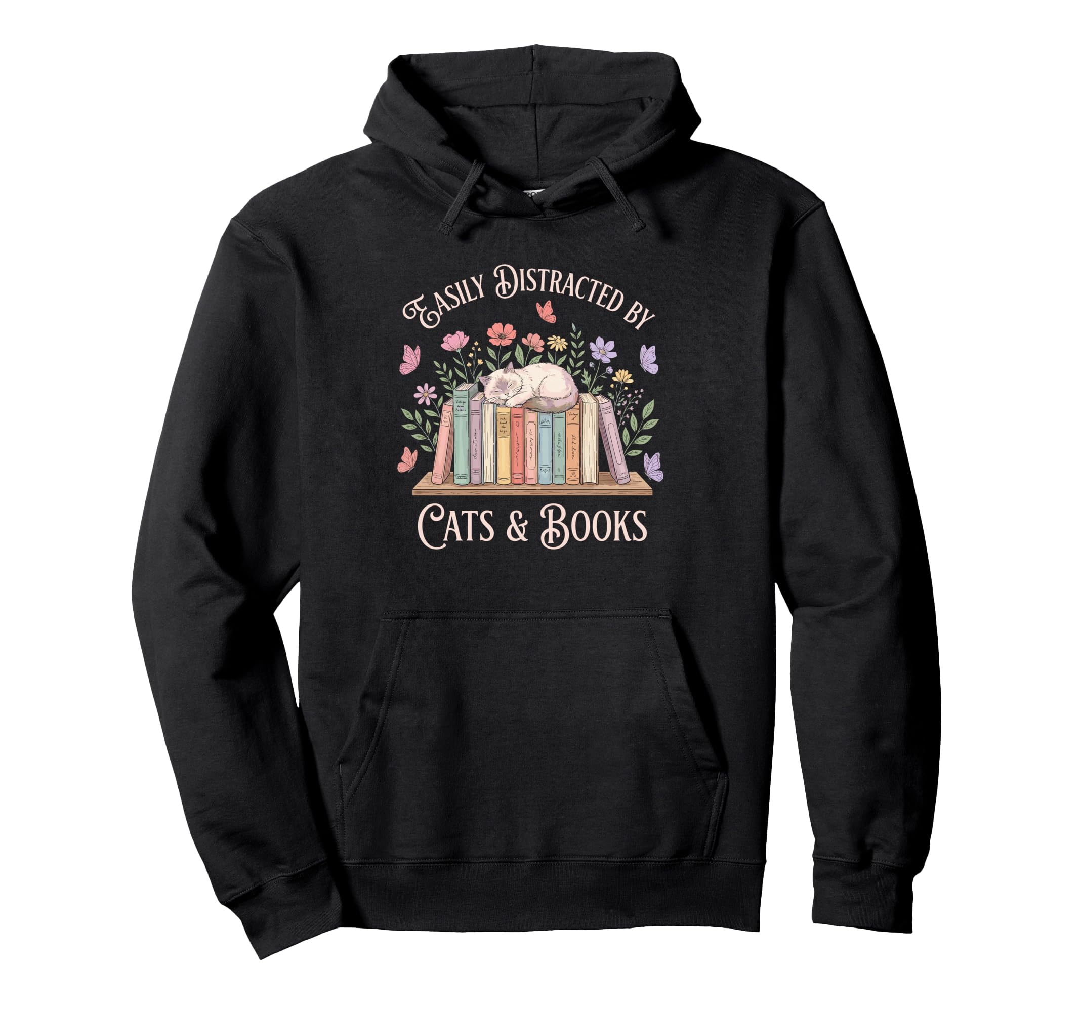 Easily Distracted Cats Books Reading Hoodie - Casual Everyday Wear Unisex - T-Shirt, Sweatshirt, Hoodie