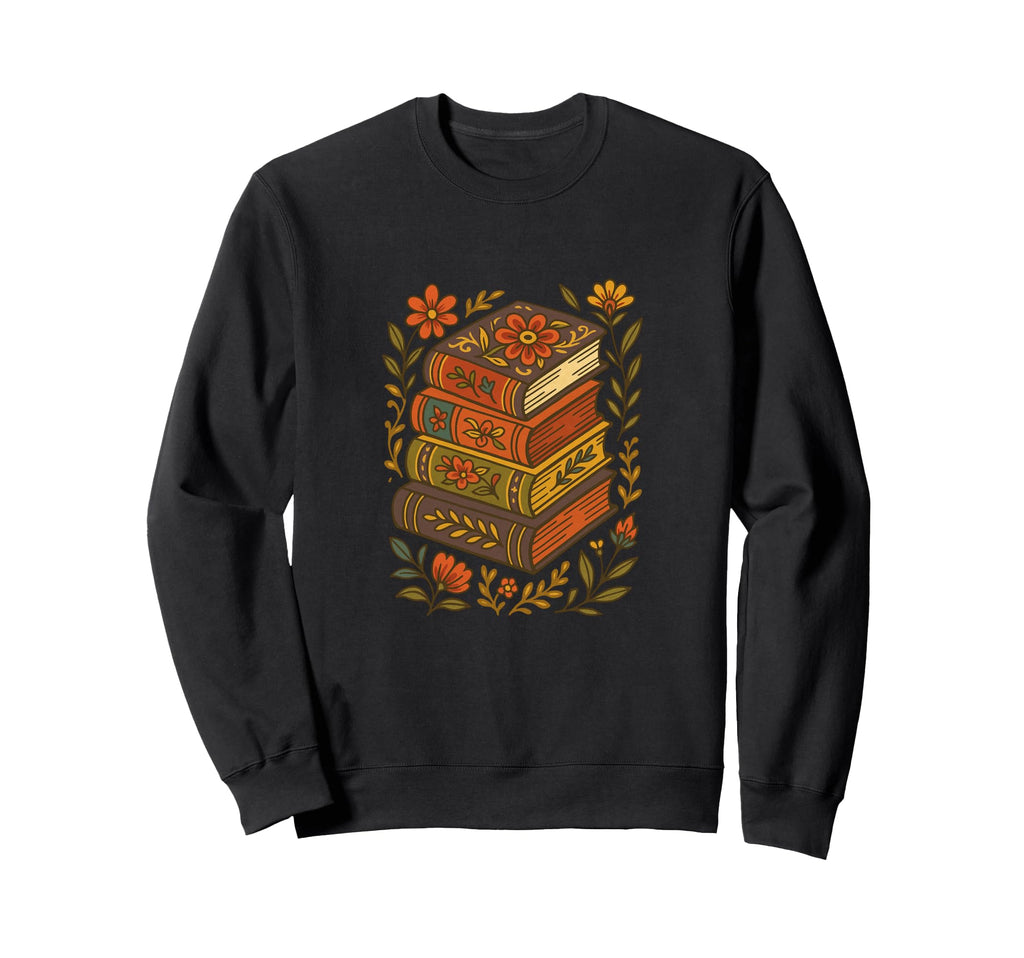 Floral Book Stack Autumn Reader Cozy Sweatshirt - Custom Art Print Unisex - T-Shirt, Sweatshirt, Hoodie