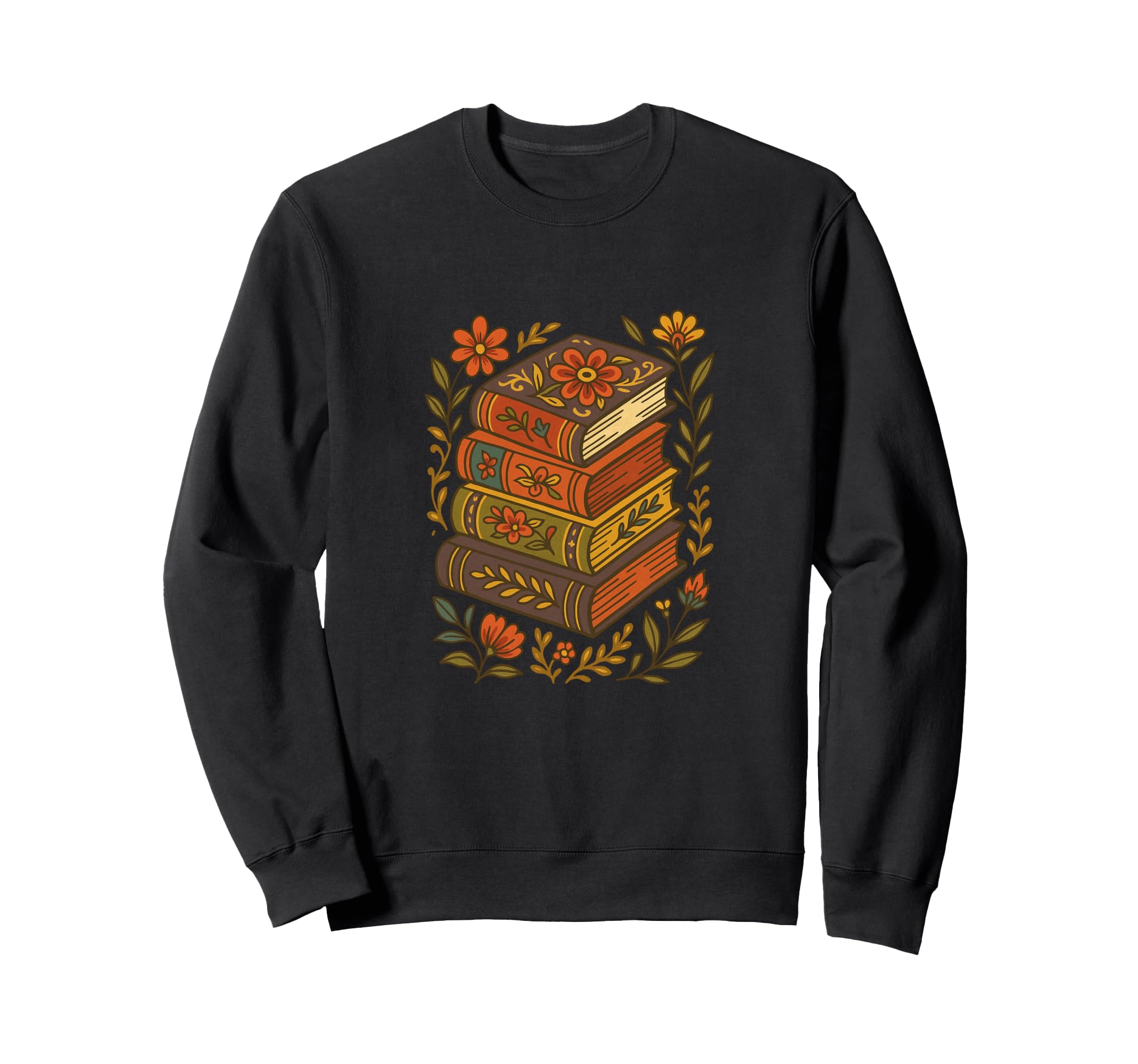 Floral Book Stack Autumn Reader Cozy Sweatshirt - Custom Art Print Unisex - T-Shirt, Sweatshirt, Hoodie