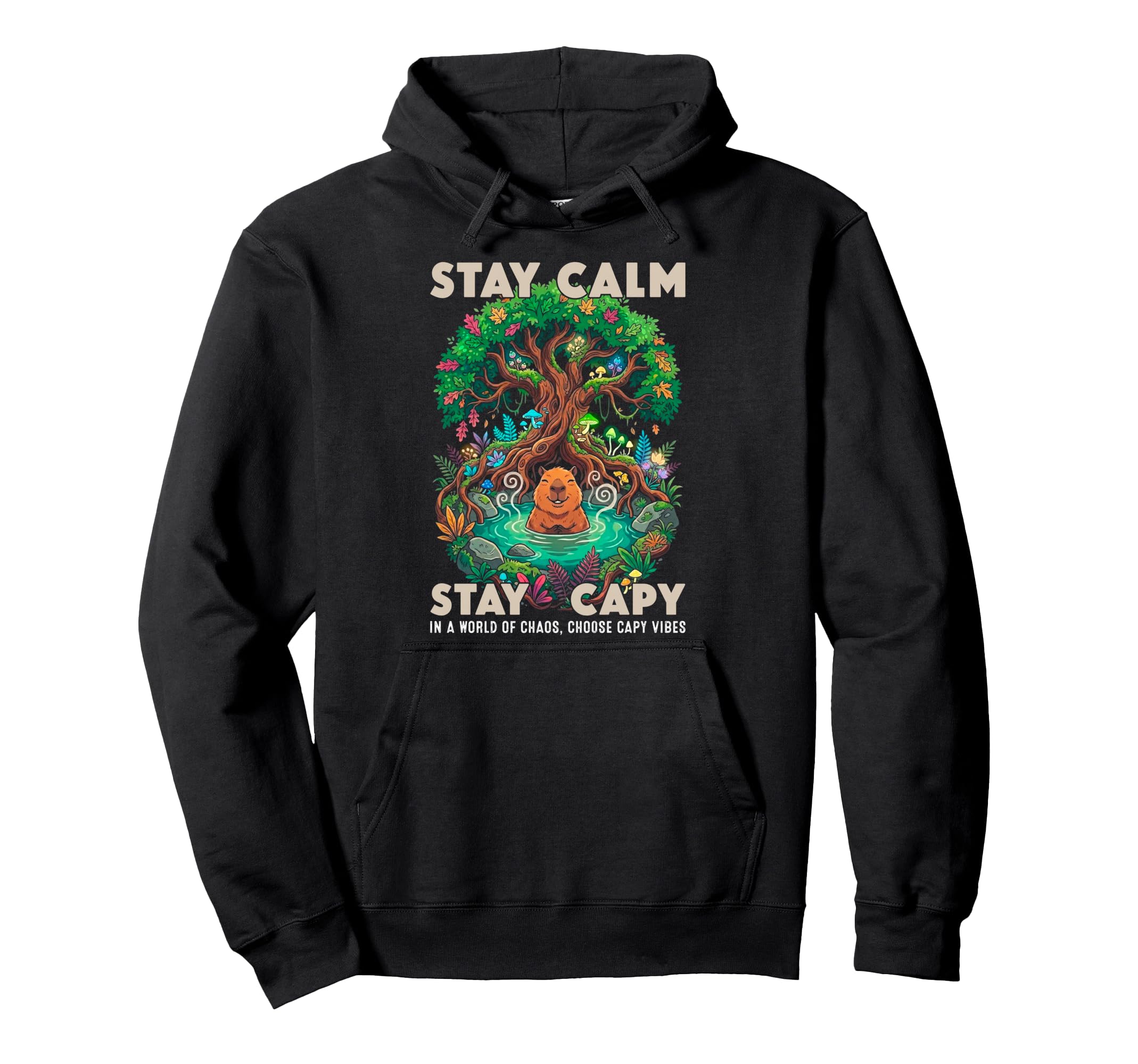 Stay Capy Capybara Zen Forest Nature Hoodie - Graphic Print for Adults - T-Shirt, Sweatshirt, Hoodie