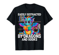 Easily Distracted Dragons And Books T-Shirt - Fun Novelty Design for Adults - T-Shirt, Sweatshirt, Hoodie