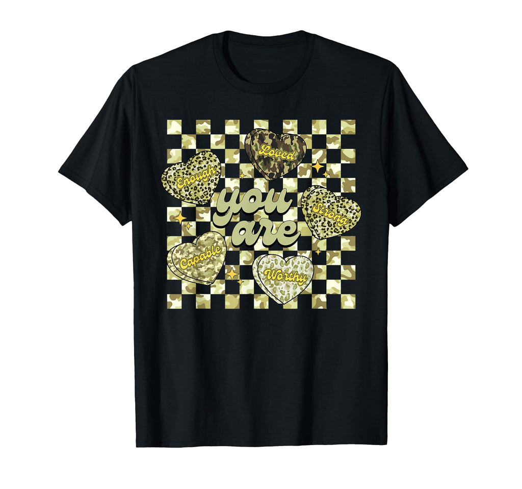 Checkered Camouflage You Are Enough T-Shirt - Unique Graphic Unisex - T-Shirt, Sweatshirt, Hoodie