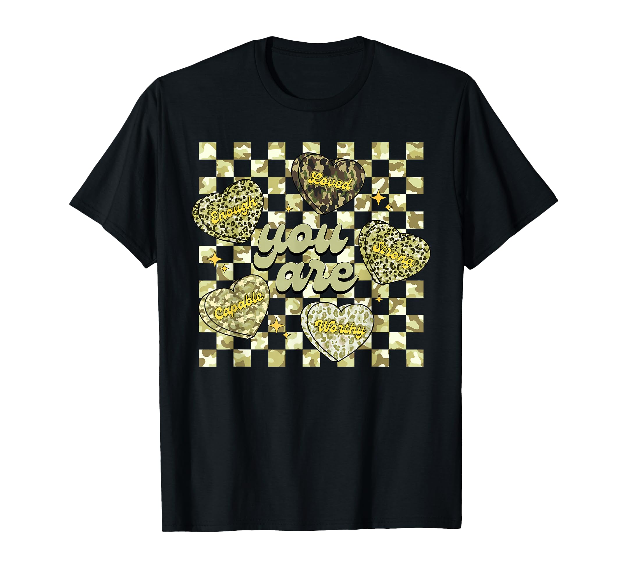 Checkered Camouflage You Are Enough T-Shirt - Unique Graphic Unisex - T-Shirt, Sweatshirt, Hoodie