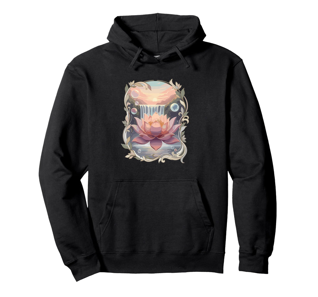 Waterfall Lotus Flower Zen Yoga Hoodie - Fun Novelty Design Men Women - T-Shirt, Sweatshirt, Hoodie