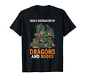 Funny Easily Distracted Dragons And Books T-Shirt - Minimalist Print Unisex - T-Shirt, Sweatshirt, Hoodie