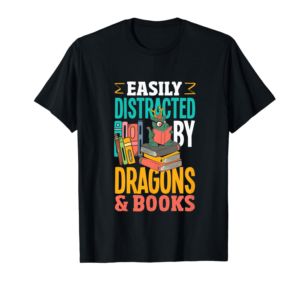 Easily Distracted Dragons Books T-Shirt - Fun Novelty Design for Adults - T-Shirt, Sweatshirt, Hoodie