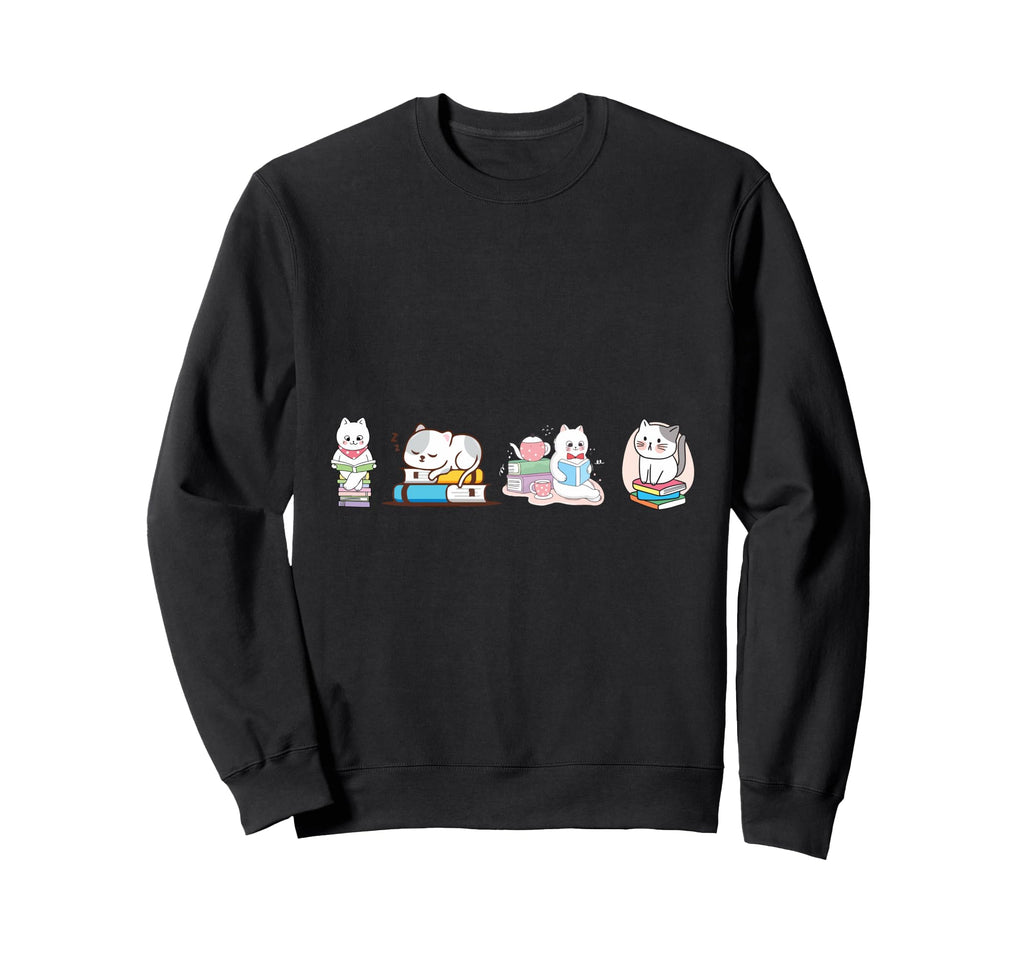Cat Reading Book Lover Bookworm Sweatshirt - Minimalist Print Men Women - T-Shirt, Sweatshirt, Hoodie