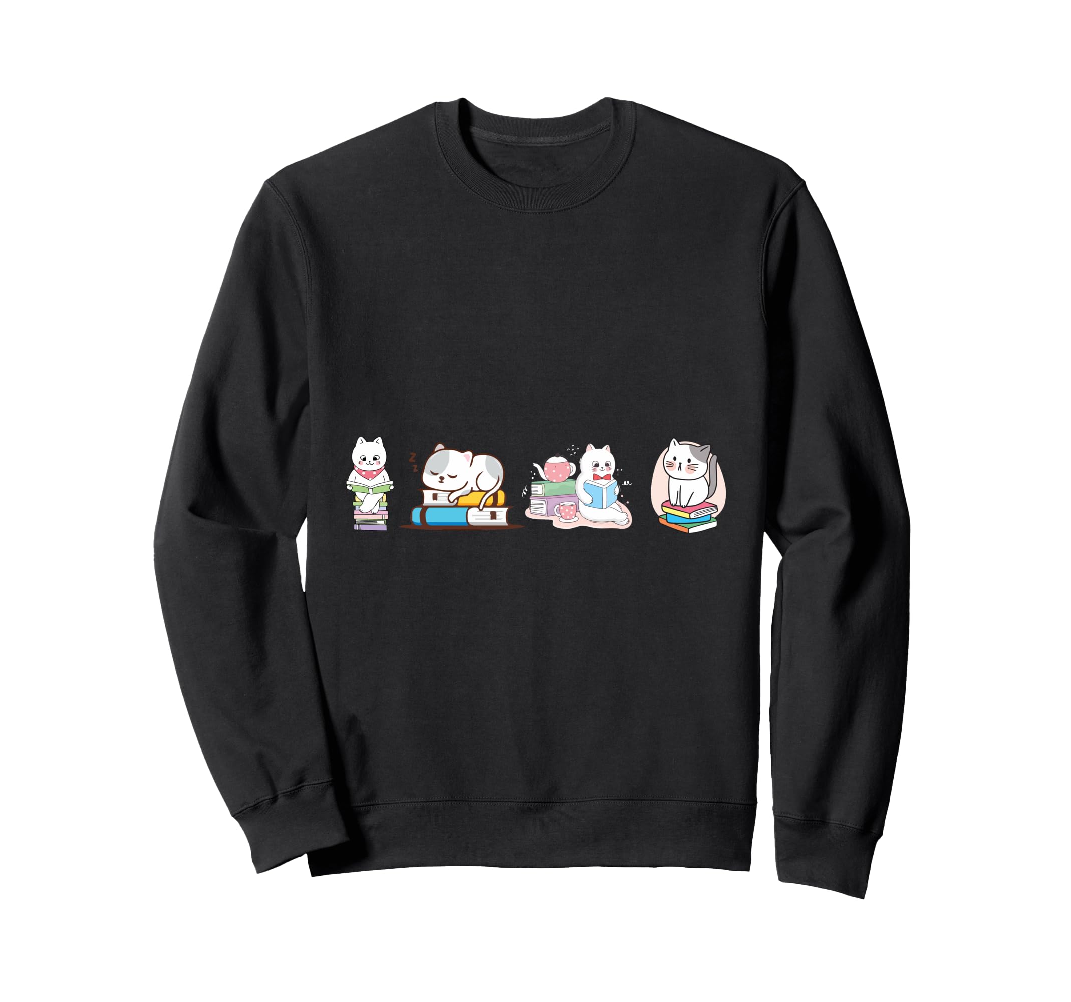 Cat Reading Book Lover Bookworm Sweatshirt - Minimalist Print Men Women - T-Shirt, Sweatshirt, Hoodie