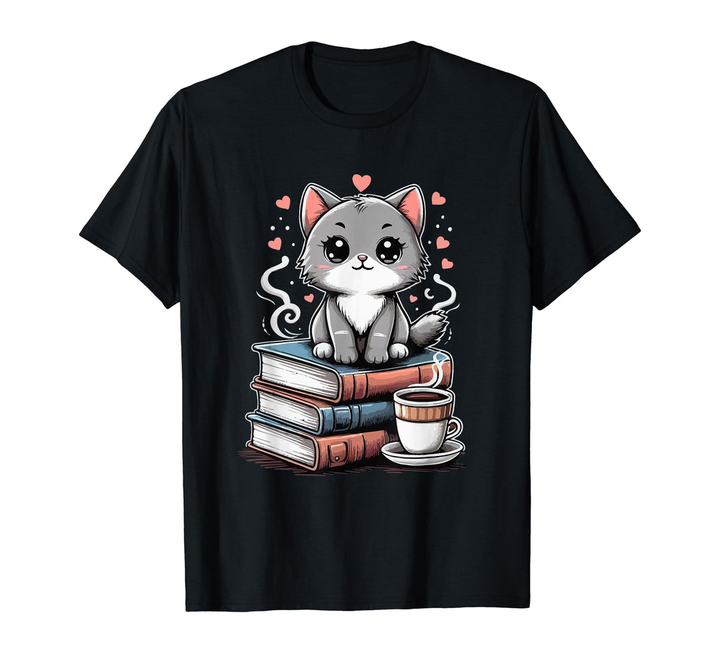 Cat Reading Funny Book Tea And T-Shirt - Aesthetic Graphic for Adults - T-Shirt, Sweatshirt, Hoodie