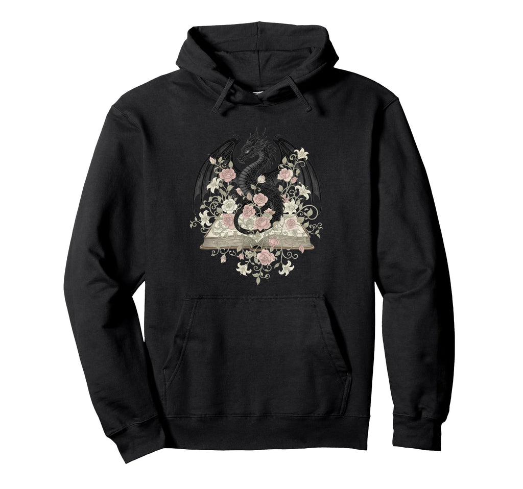 Dragon Open Book Floral Library Fantasy Hoodie - Trendy Graphic for Adults - T-Shirt, Sweatshirt, Hoodie