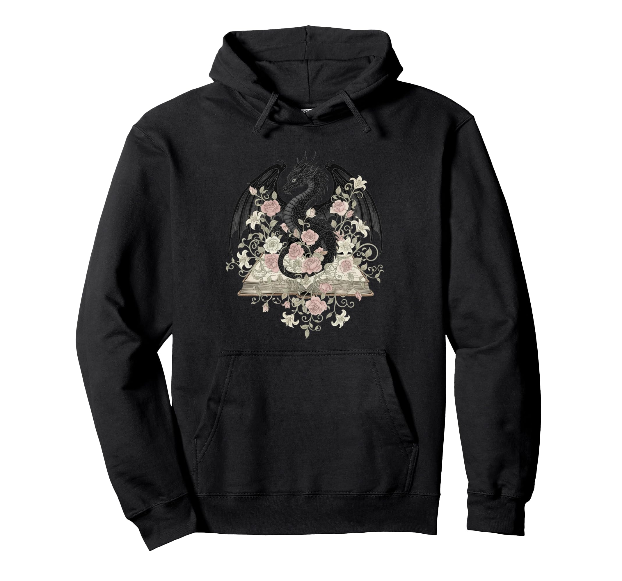 Dragon Open Book Floral Library Fantasy Hoodie - Trendy Graphic for Adults - T-Shirt, Sweatshirt, Hoodie