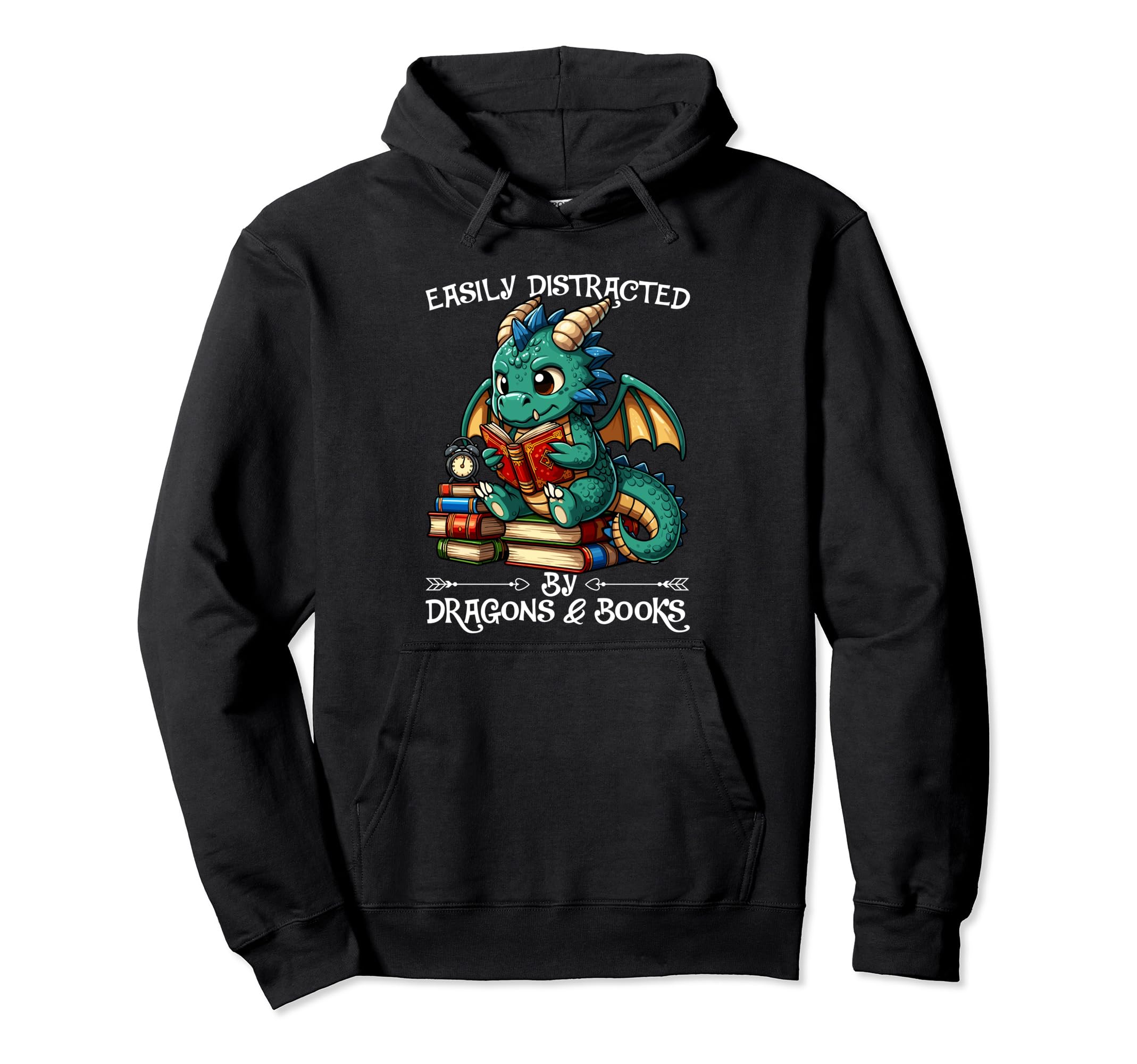 Easily Distracted Dragon And Books Nerds Hoodie - Unique Graphic Men Women - T-Shirt, Sweatshirt, Hoodie