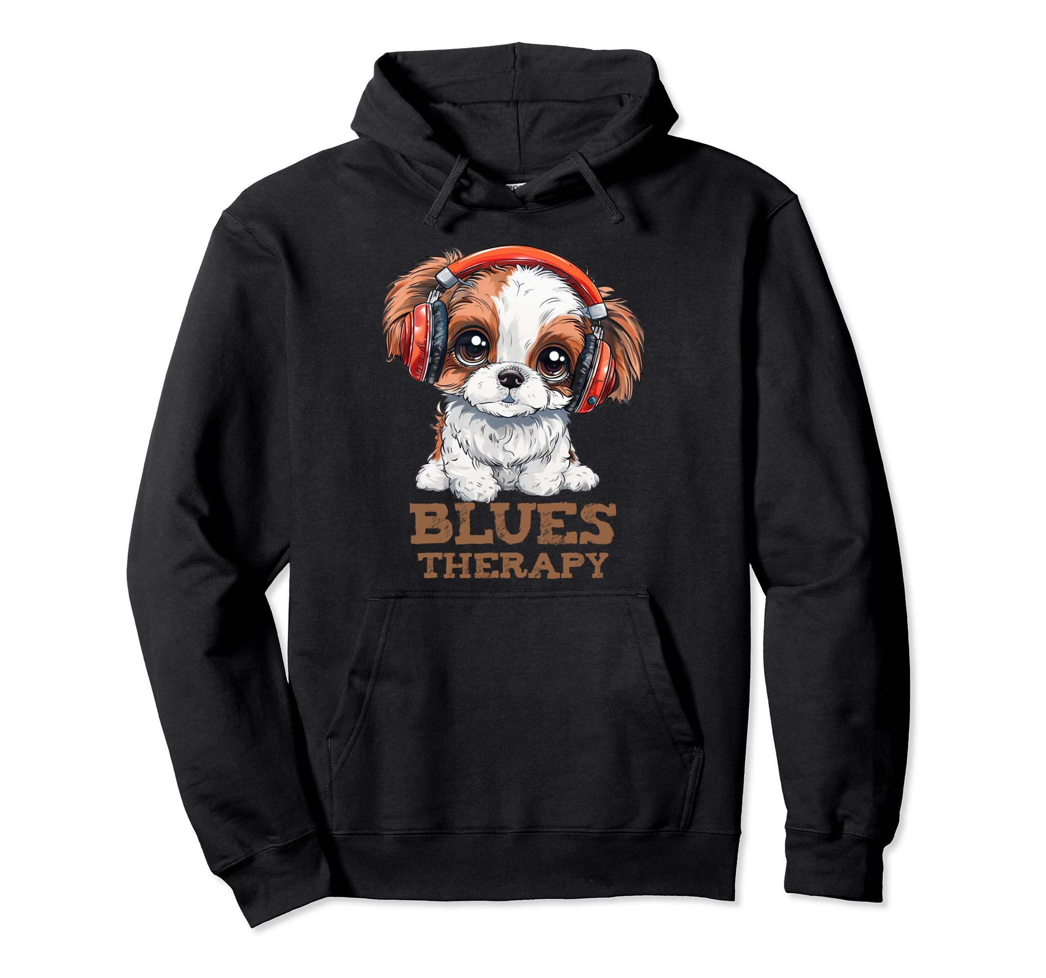 Blues Therapy Puppy Headphones Hoodie - Custom Art Print for Adults - T-Shirt, Sweatshirt, Hoodie