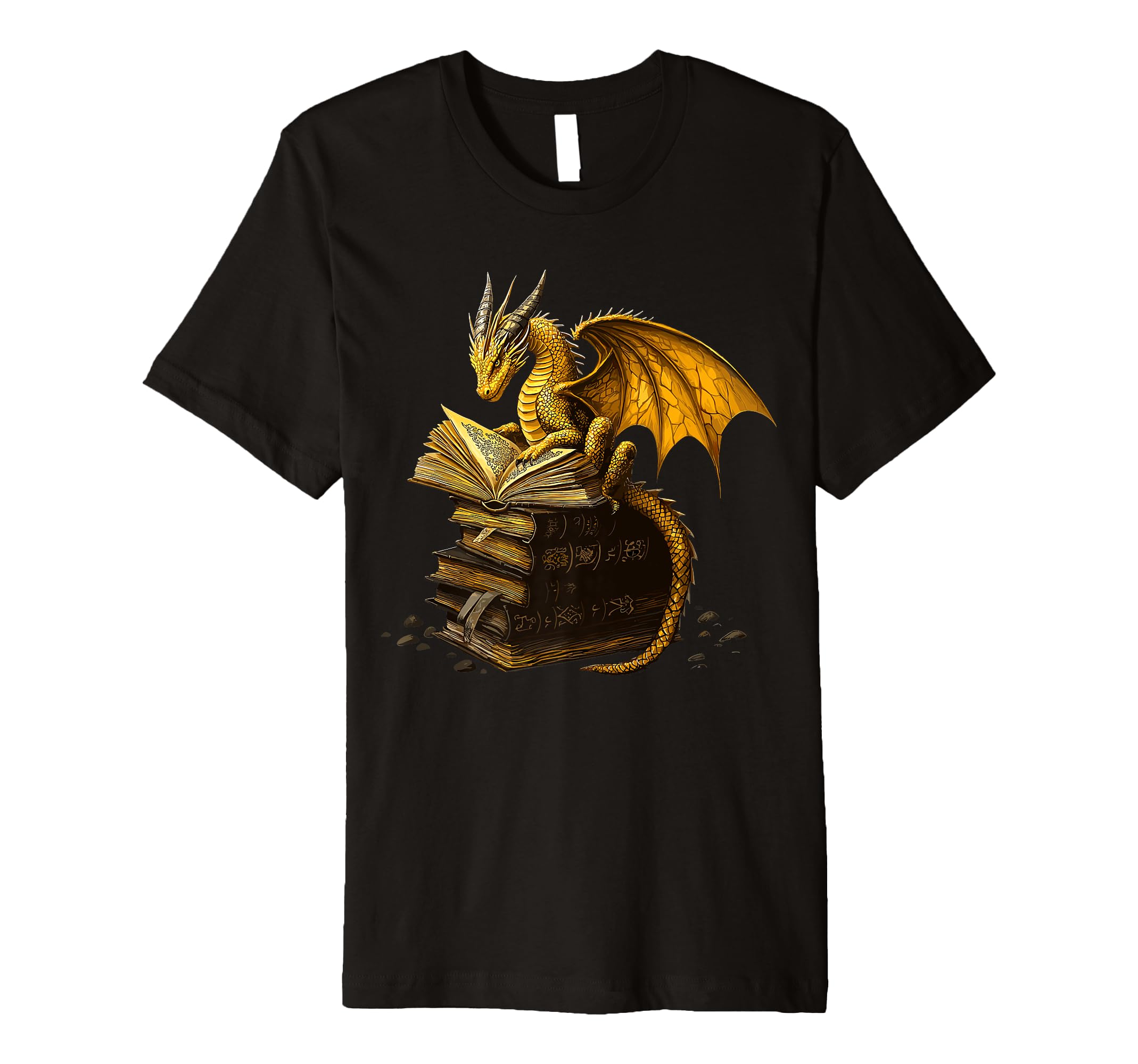 Yellow Dragon Reading Book Fantasy T-Shirt - Minimalist Print for Adults - T-Shirt, Sweatshirt, Hoodie