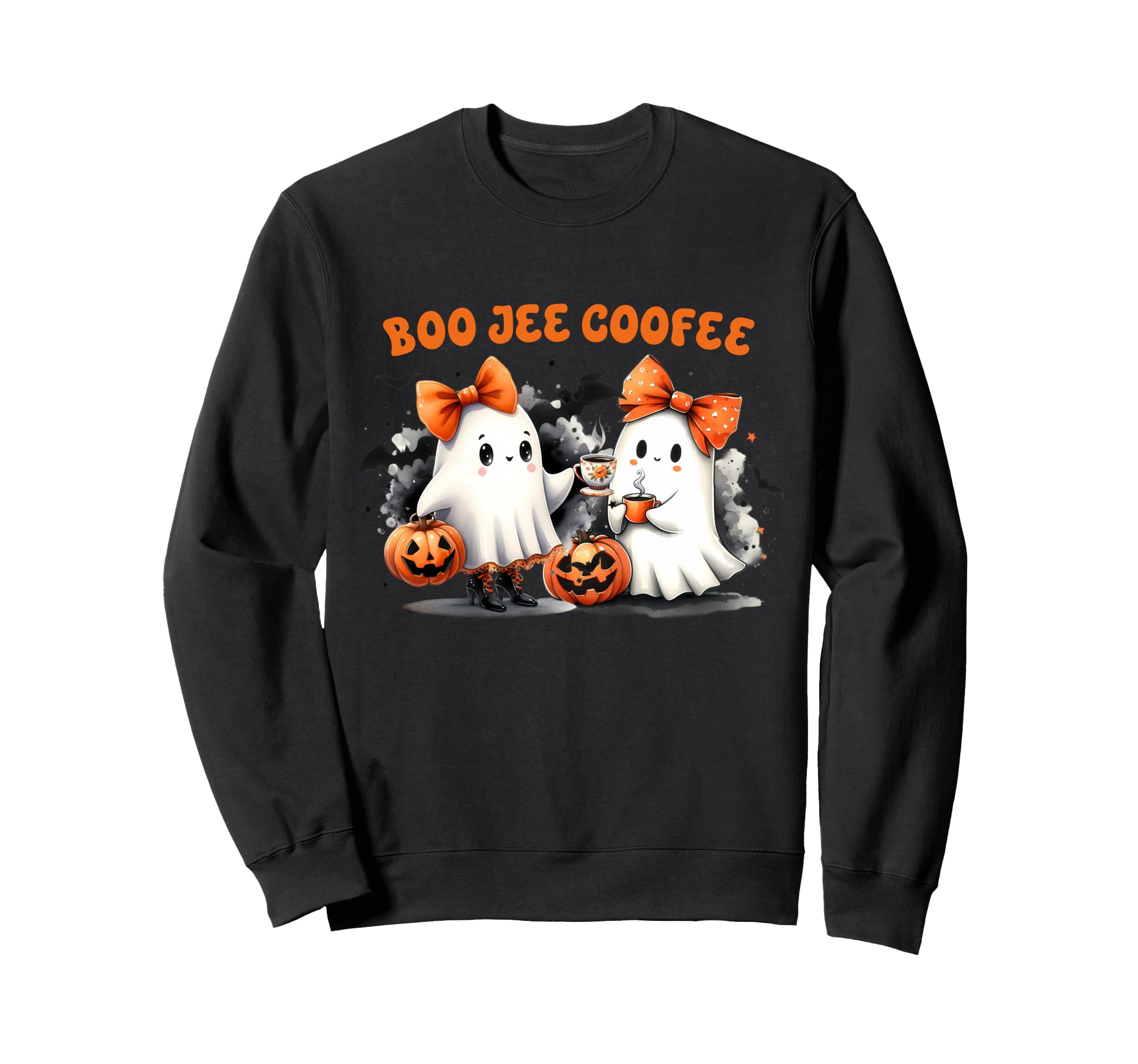 Boo Jee Ghost Drinking Coffee Sweatshirt - Novelty Apparel for Adults - T-Shirt, Sweatshirt, Hoodie