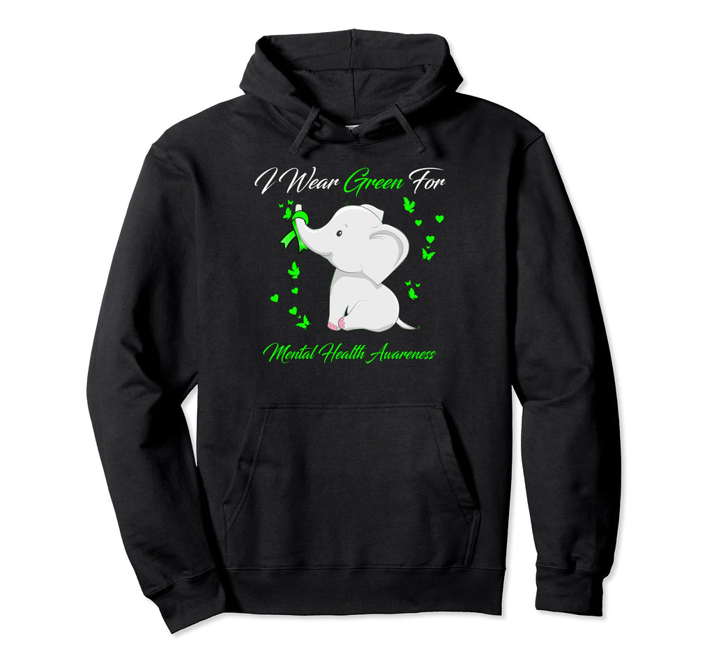Elephant I Wear Green Mental Health Hoodie - Trendy Graphic Unisex - T-Shirt, Sweatshirt, Hoodie