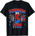 Swinging Into Three 5th Birthday Spiders 5 Year Old Boys T-Shirt Unisex T-shirt, Sweatshirt, Hoodie, Long Sleeve Tee - T-Shirt, Sweatshirt, Hoodie