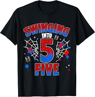 Swinging Into Three 5th Birthday Spiders 5 Year Old Boys T-Shirt Unisex T-shirt, Sweatshirt, Hoodie, Long Sleeve Tee - T-Shirt, Sweatshirt, Hoodie