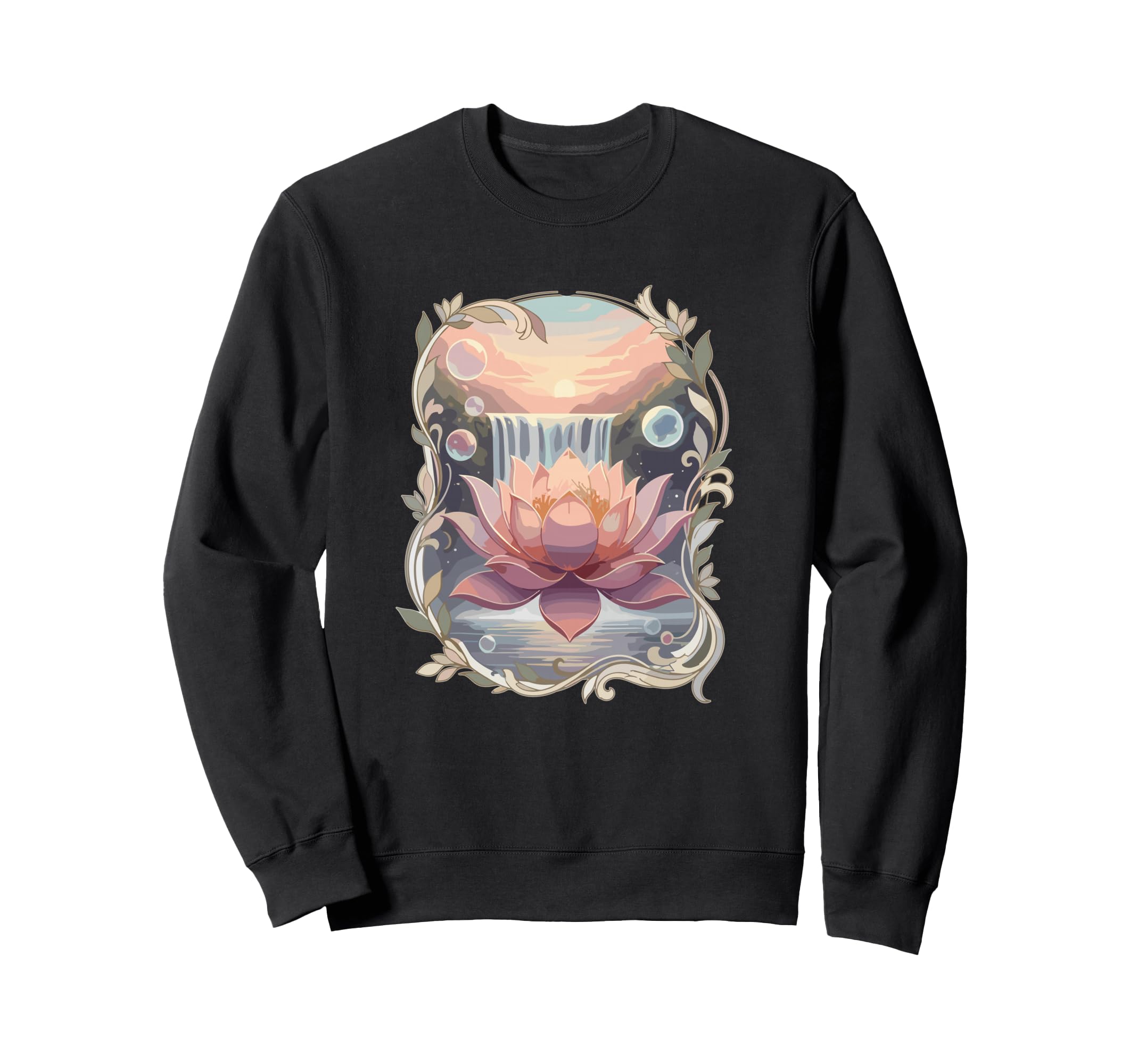 Waterfall Lotus Flower Zen Sweatshirt - Casual Everyday Wear Men Women - T-Shirt, Sweatshirt, Hoodie
