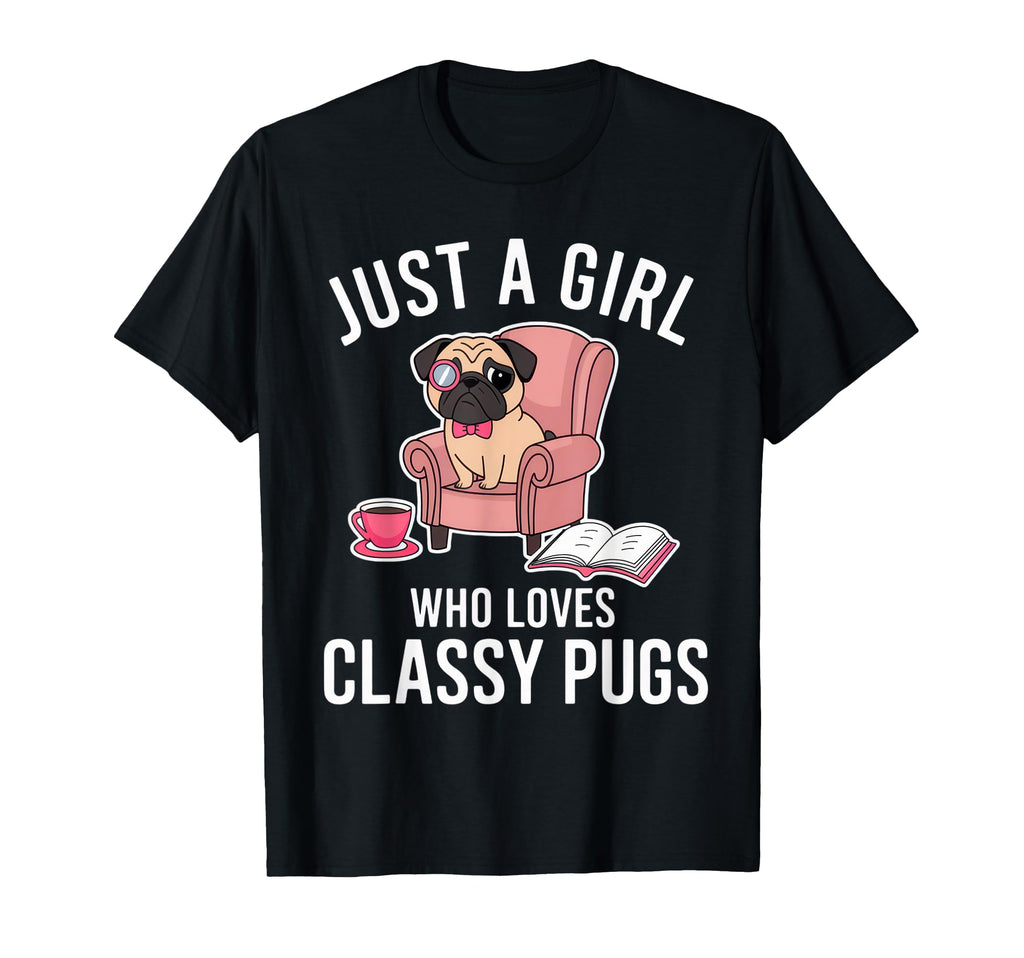 Funny Classy Pug Book Lover Tea Party Art T-Shirt - Trendy Graphic Unisex - T-Shirt, Sweatshirt, Hoodie