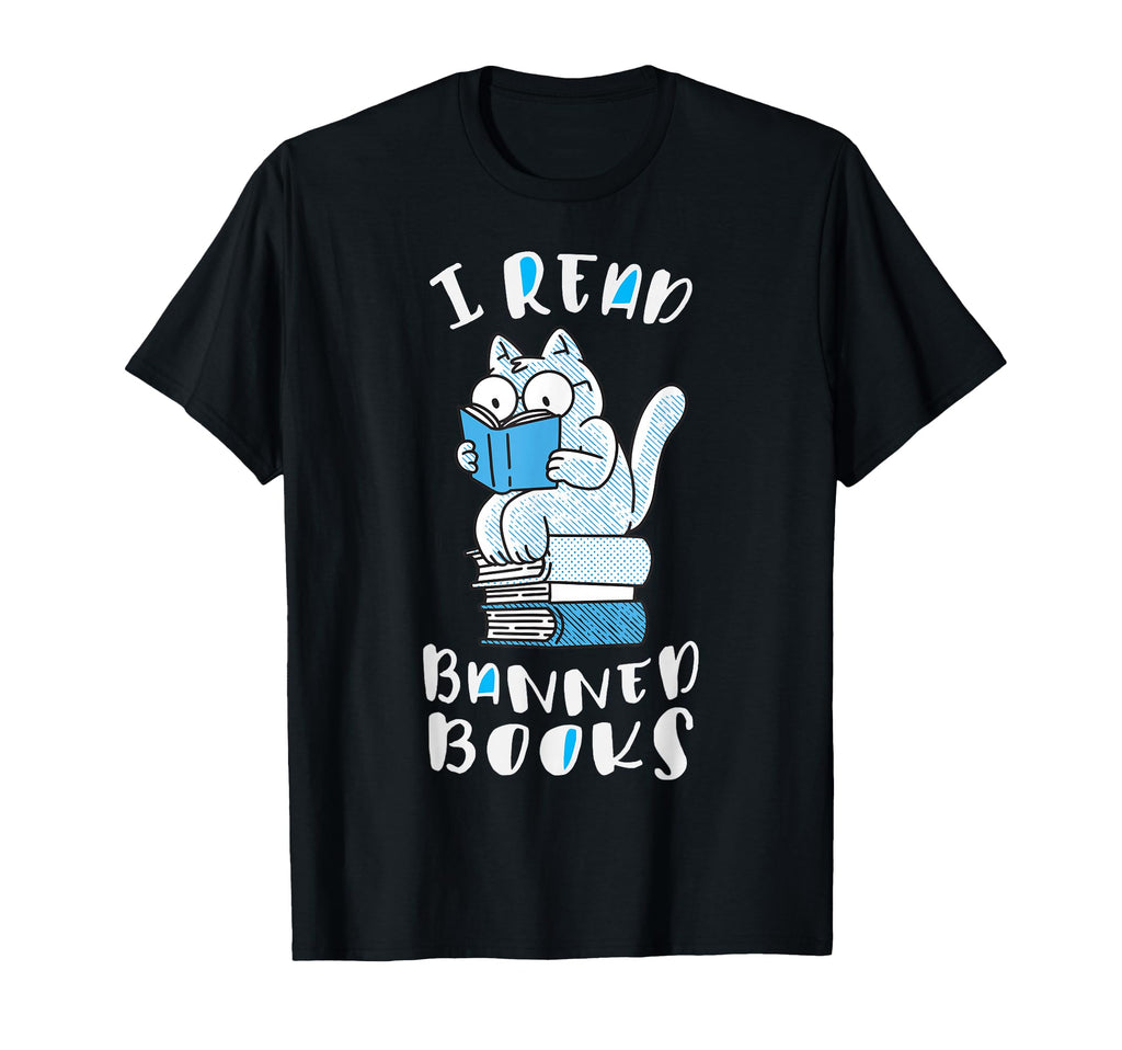 I Read Banned Books Nerdy Cat Book T-Shirt - Novelty Apparel Men Women - T-Shirt, Sweatshirt, Hoodie